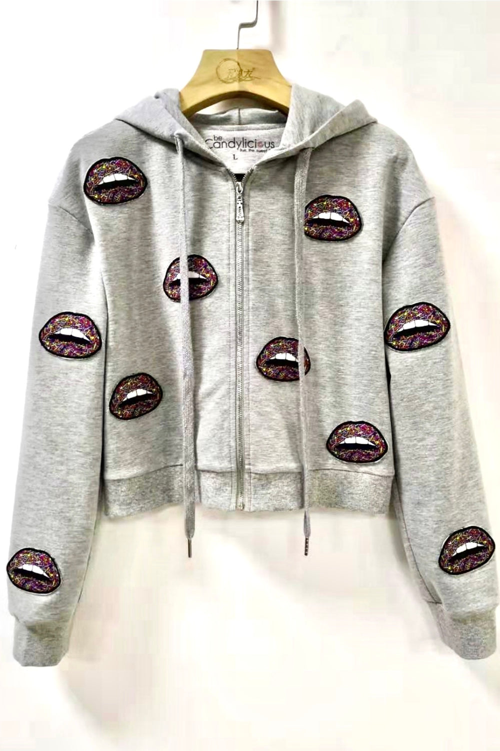Multi Lips Cropped Hoodie- Youth